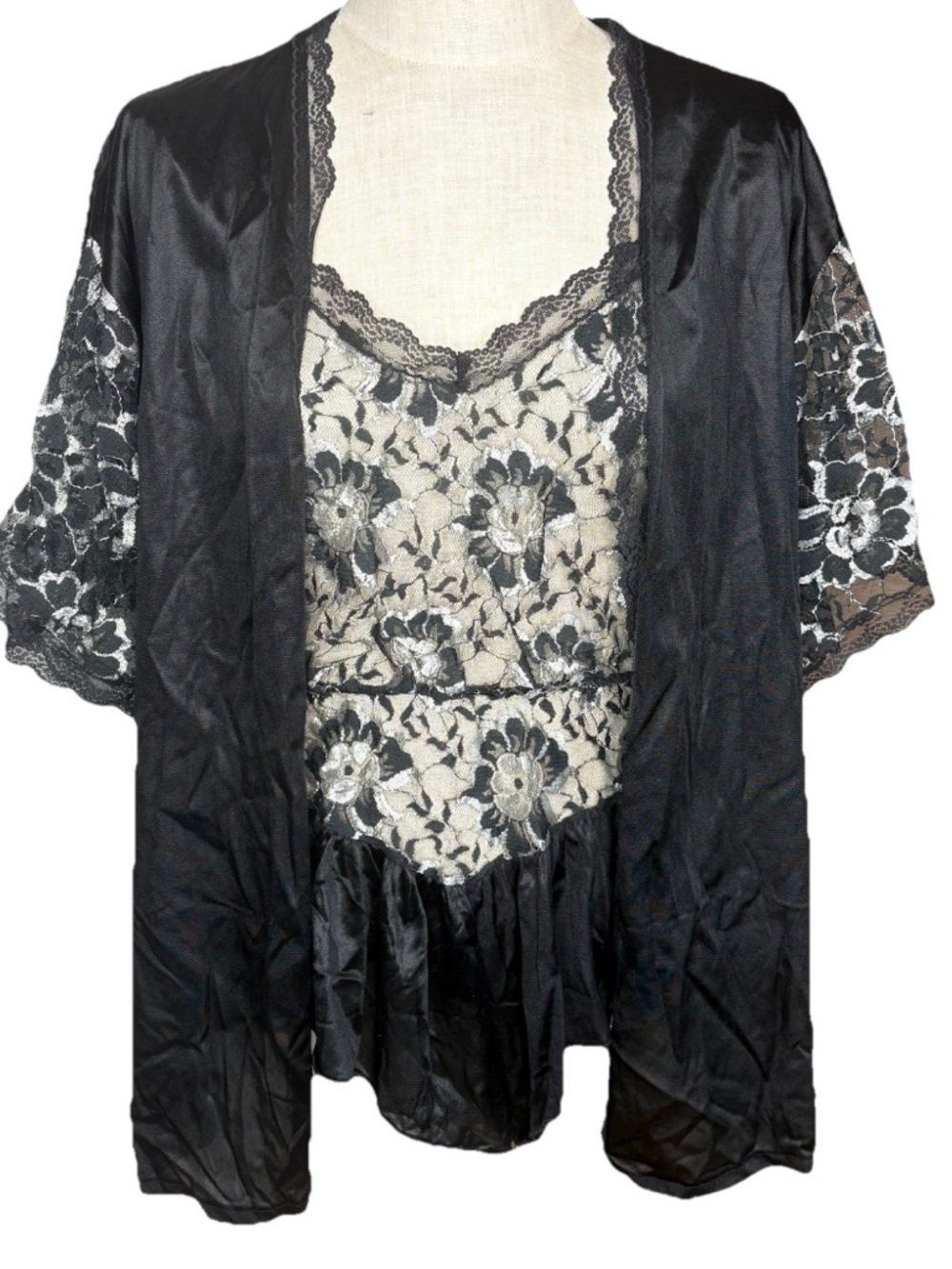 Vintage Undercover Wear Lace Lingerie Teddy Robe Set